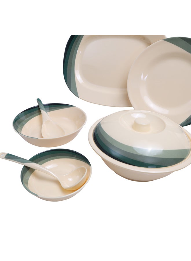 64-Piece Melamine Printed Dinner Set Beige/Green 14inch