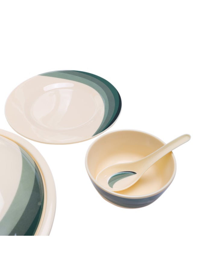 64-Piece Melamine Printed Dinner Set Beige/Green 14inch