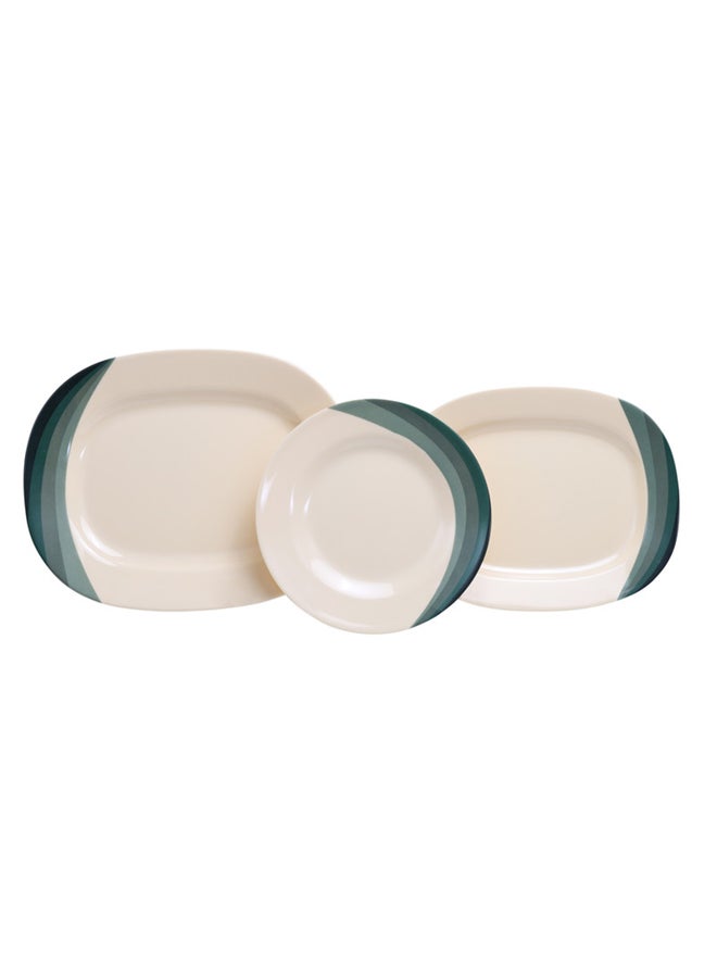 64-Piece Melamine Printed Dinner Set Beige/Green 14inch