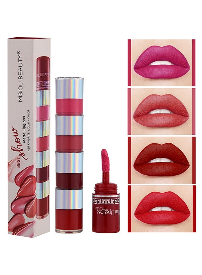 Mini Matte Lipgloss-4 in 1 Mini Lipstick Waterproof Long Lasting Lip Makeup Gift Sets for Girls and Women Multicolor