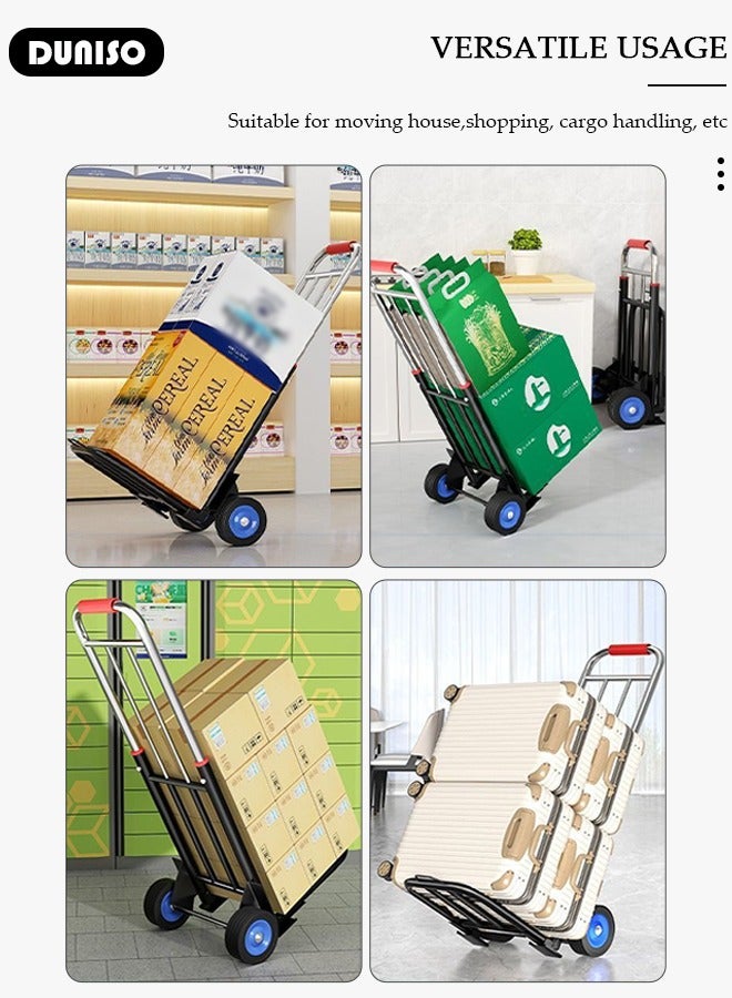 Folding Hand Truck, Heavy-Duty Luggage Trolley With Telescoping Handle and Rubber Wheels, Truck Cart Lightweight Shopping Trolley for Factory Warehouse, Moving Storage and More