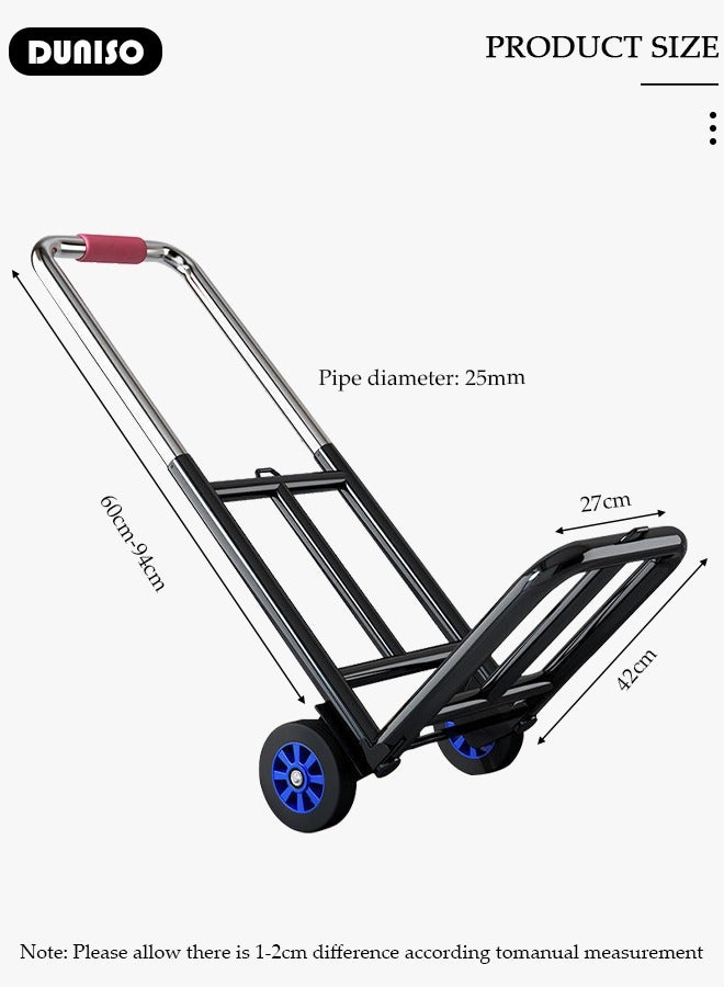 Folding Hand Truck, Heavy-Duty Luggage Trolley With Telescoping Handle and Rubber Wheels, Truck Cart Lightweight Shopping Trolley for Factory Warehouse, Moving Storage and More