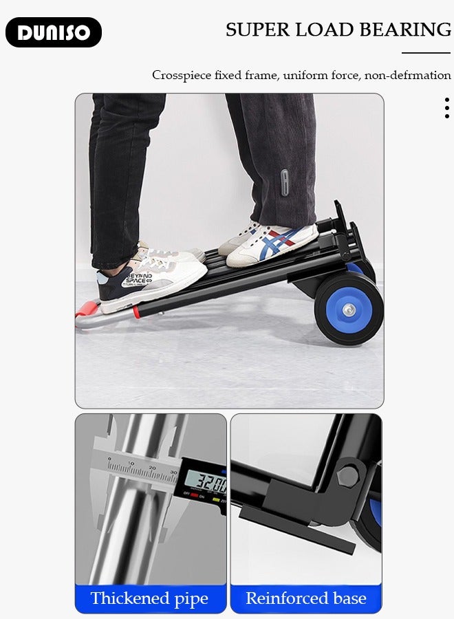 Folding Hand Truck, Heavy-Duty Luggage Trolley With Telescoping Handle and Rubber Wheels, Truck Cart Lightweight Shopping Trolley for Factory Warehouse, Moving Storage and More