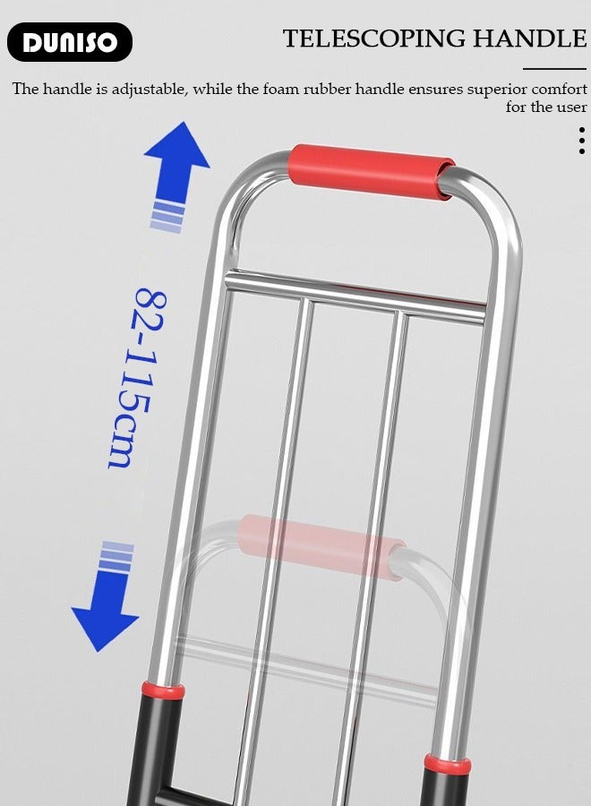 Folding Hand Truck, Heavy-Duty Luggage Trolley With Telescoping Handle and Rubber Wheels, Truck Cart Lightweight Shopping Trolley for Factory Warehouse, Moving Storage and More
