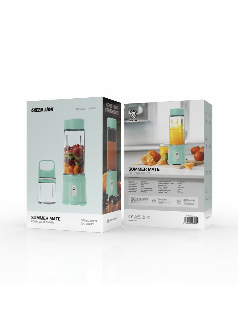 Summer Mate Portable Blender 500ml/350ml Capacity / Self Cleaning / BPA Free / Portable Design / 6-Blades Powerful / Type-C Charging / High Battery Capacity / Strong Power / PCTG Food Grade - Green