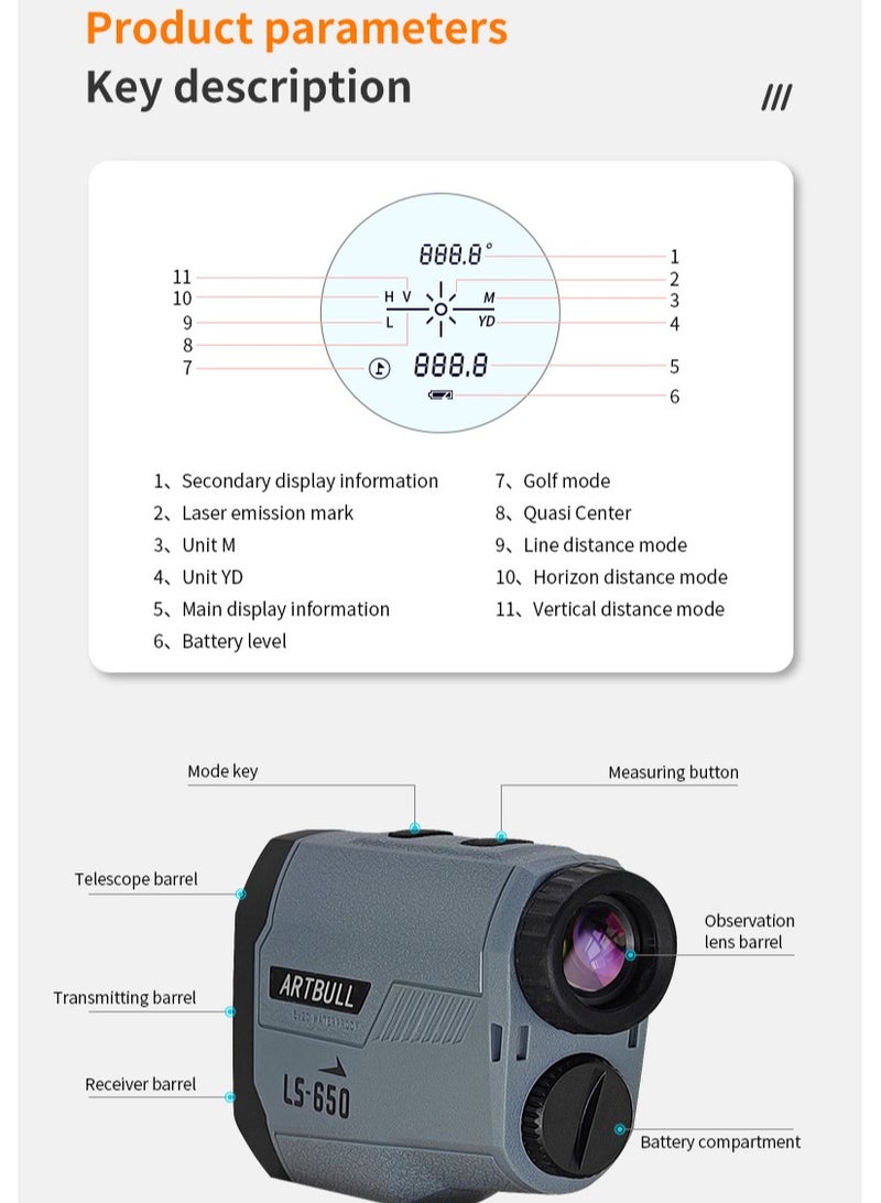 Outdoor golf laser rangefinder telescope 650 meters height measurement and angle measurement