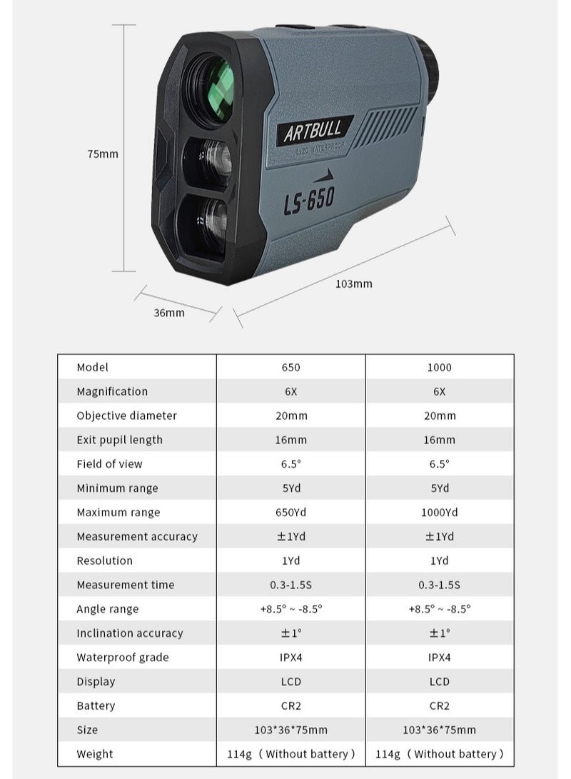 Outdoor golf laser rangefinder telescope 650 meters height measurement and angle measurement