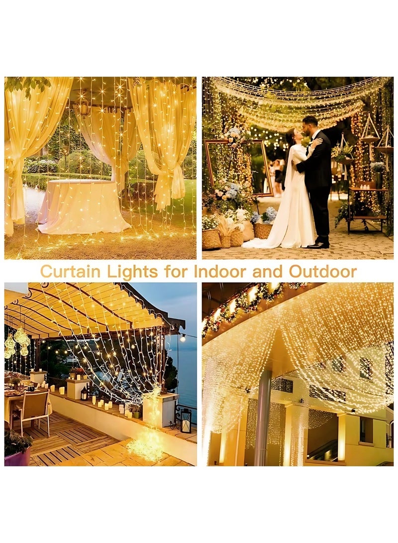 HilalFul Hanging String Lights - 3m x 3m | LED  | Indoor Outdoor Light Decoration for Home | Patio, Balcony, Garden Décor | Warm White Lights for Diwali, Eid, Christmas, Weddings | Type C Plug (EU)