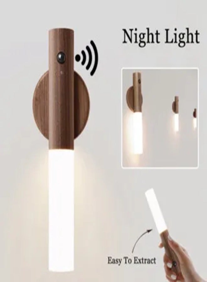 LED Wood USB Night Light Magnetic Wall Lamp for Kitchen Cabinet Closet Home Staircase Bedroom and Table Warm Color LEDs Frosted Glass Lampshade