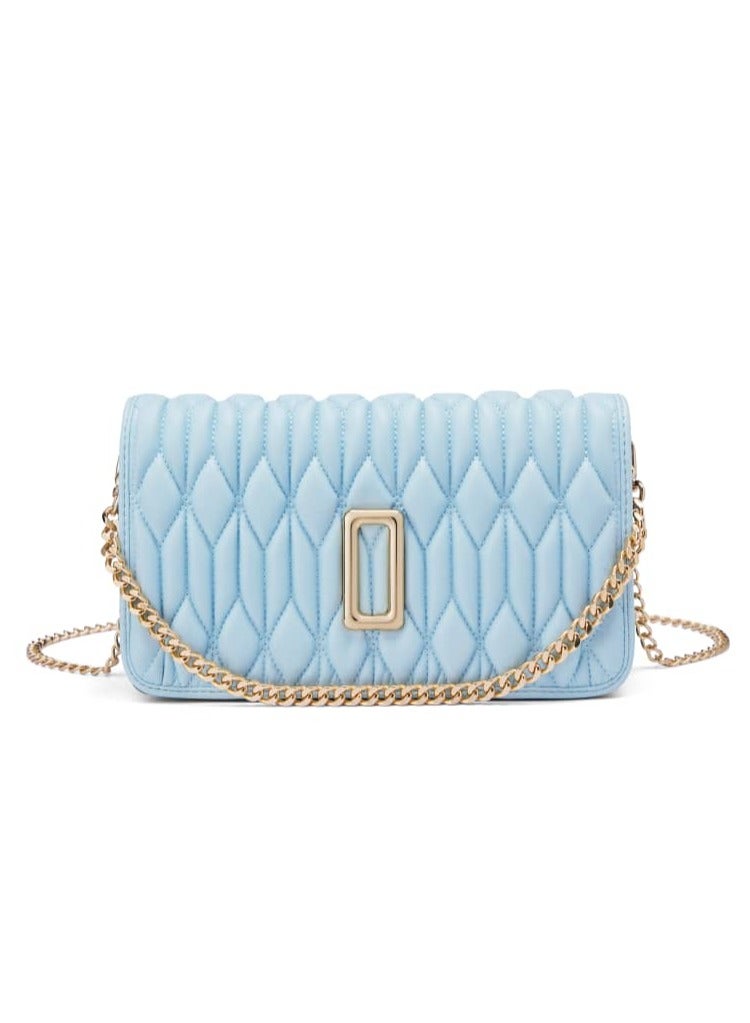 Light Blue Ruched Bag - Genuine Leather Handbag for Women, Stylish Crossbody Bag and Trendy Small Purse, Versatile Top Handle Handbag with Textured Structured Design, Compact and Lightweight Bag with Craftsmanship, Ideal for Any Outfit or Occasion