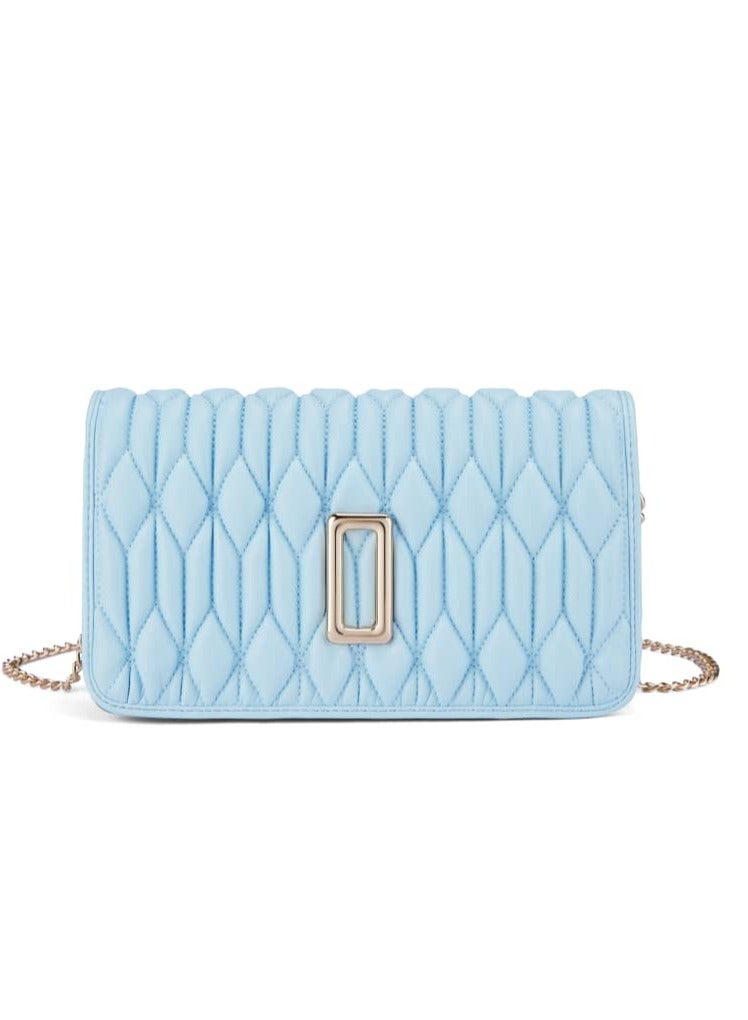 Light Blue Ruched Bag - Genuine Leather Handbag for Women, Stylish Crossbody Bag and Trendy Small Purse, Versatile Top Handle Handbag with Textured Structured Design, Compact and Lightweight Bag with Craftsmanship, Ideal for Any Outfit or Occasion