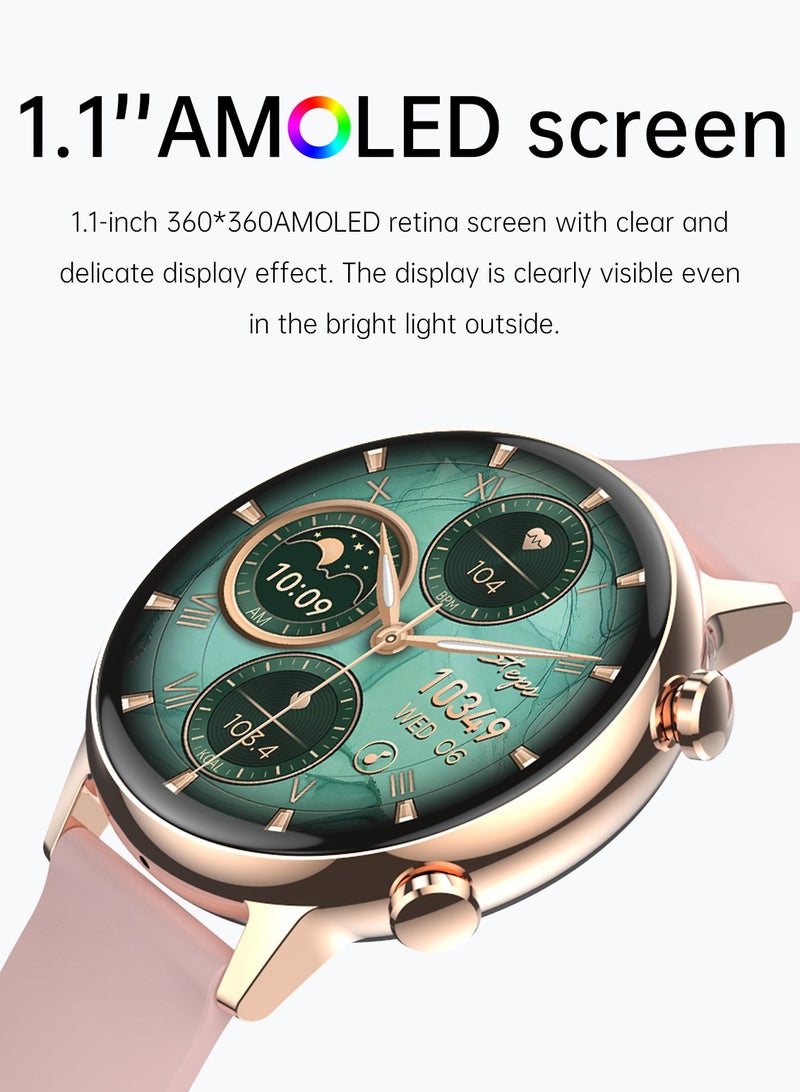 Round Amoled Screen Smart Watch for Women 1.1 Inch Magnetic Charge Waterproof IP68 with NFC and FitCloudPro App