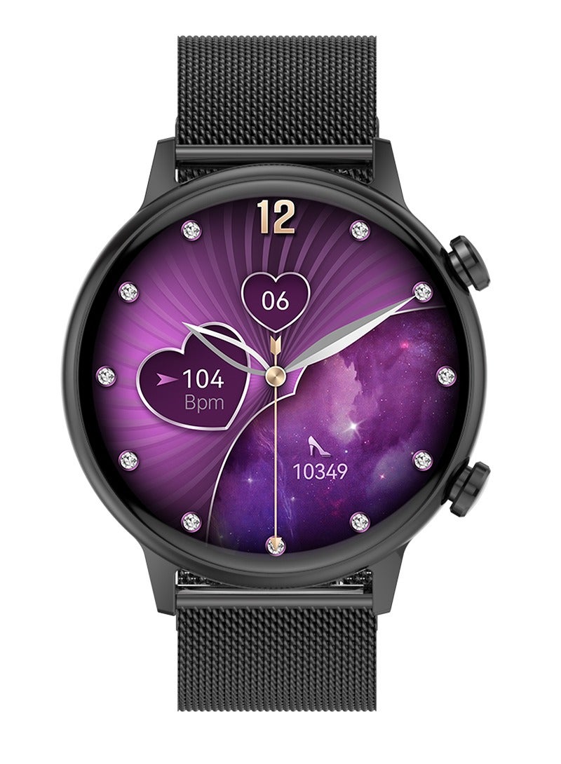 Round Amoled Screen Smart Watch for Women 1.1 Inch Magnetic Charge Waterproof IP68 with NFC and FitCloudPro App