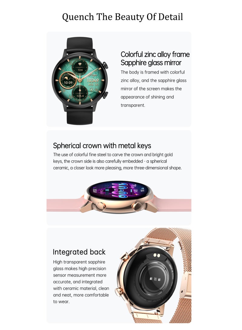 Round Amoled Screen Smart Watch for Women 1.1 Inch Magnetic Charge Waterproof IP68 with NFC and FitCloudPro App