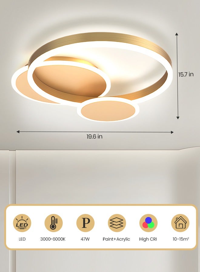 LED Ceiling Light Fixture - Remote Control Dimmable 47W Flush Mount Ceiling Light with Adjustable Color Temperature,Perfect Light Fixtures Ceiling Mount for Bedroom, Drawing Room (Golden)