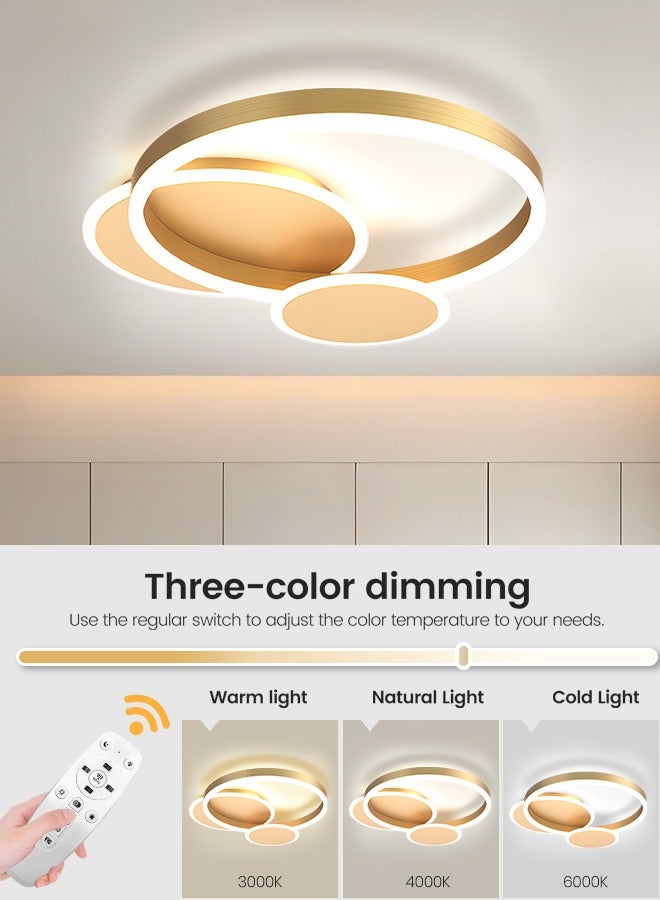 LED Ceiling Light Fixture - Remote Control Dimmable 47W Flush Mount Ceiling Light with Adjustable Color Temperature,Perfect Light Fixtures Ceiling Mount for Bedroom, Drawing Room (Golden)