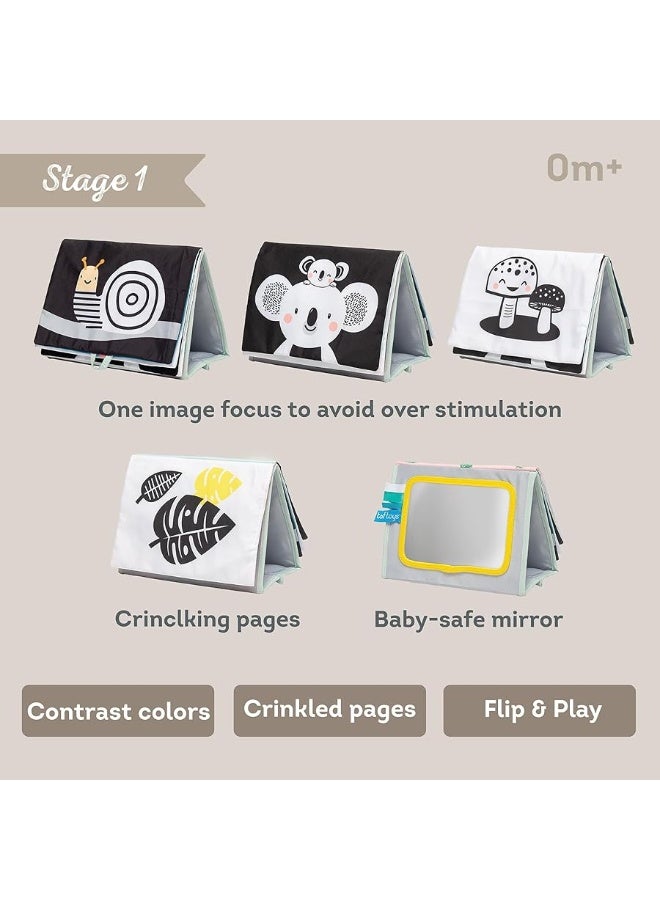 Tummy Time Toys High Contrast Baby Book. Fun, Interactive Crinkle Books for Babies with Baby Tummy Time Mirror & Soft Koala Teether - Baby Tummy Time Book by Taf Toys