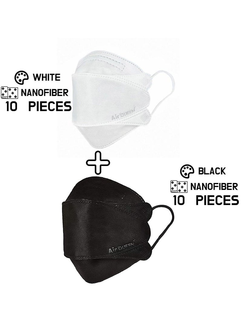 Pack Of 20 Pieces Nanofiber Filter Face Mask For Adults Face Mask Black And White