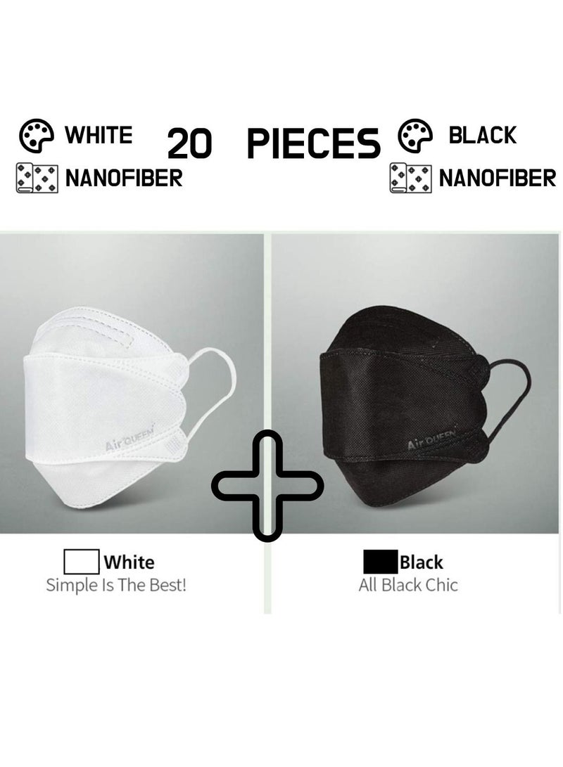 Pack Of 20 Pieces Nanofiber Filter Face Mask For Adults Face Mask Black And White