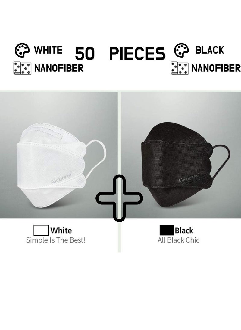 Pack Of 50 Pieces Nanofiber Filter Face Mask For Adults Face Mask Black And White