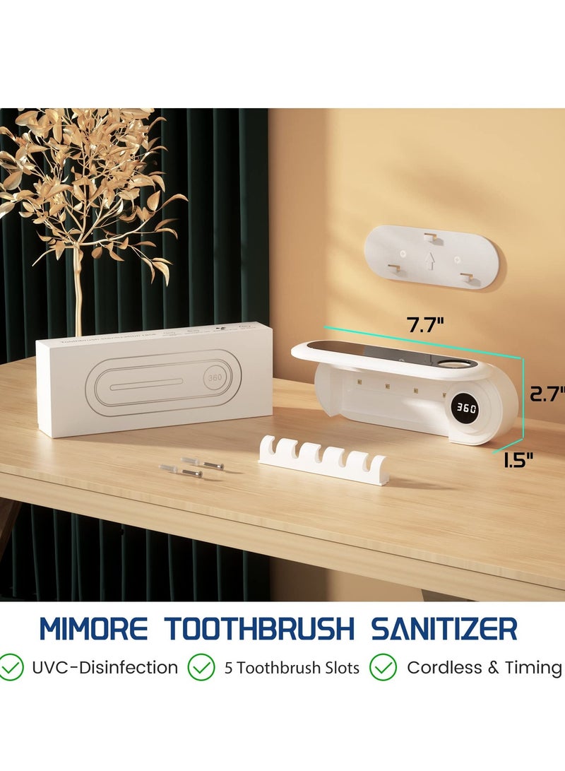 Toothbrush Sanitizer - UVToothbrush Sanitizer and Holder - 5 Toothbrush Slots & Timing Function - Cordless Wall Mounted Toothbrushsterlilizer Tooth Brushcleaner for Bathroom