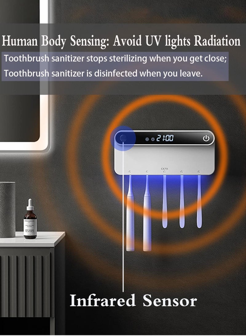 UV Toothbrush Sanitizer, Bathroom Toothbrush Holder Wall Mounted with Sterilizer Function, Timing Function, Toothbrush Organizer Cordless Wall Mounted Toothbrush Sanitizer
