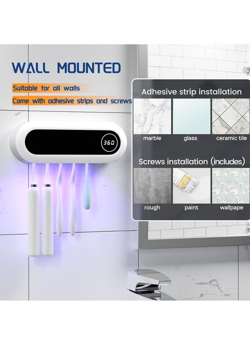 Toothbrush Sanitizer - UVToothbrush Sanitizer and Holder - 5 Toothbrush Slots & Timing Function - Cordless Wall Mounted Toothbrushsterlilizer Tooth Brushcleaner for Bathroom