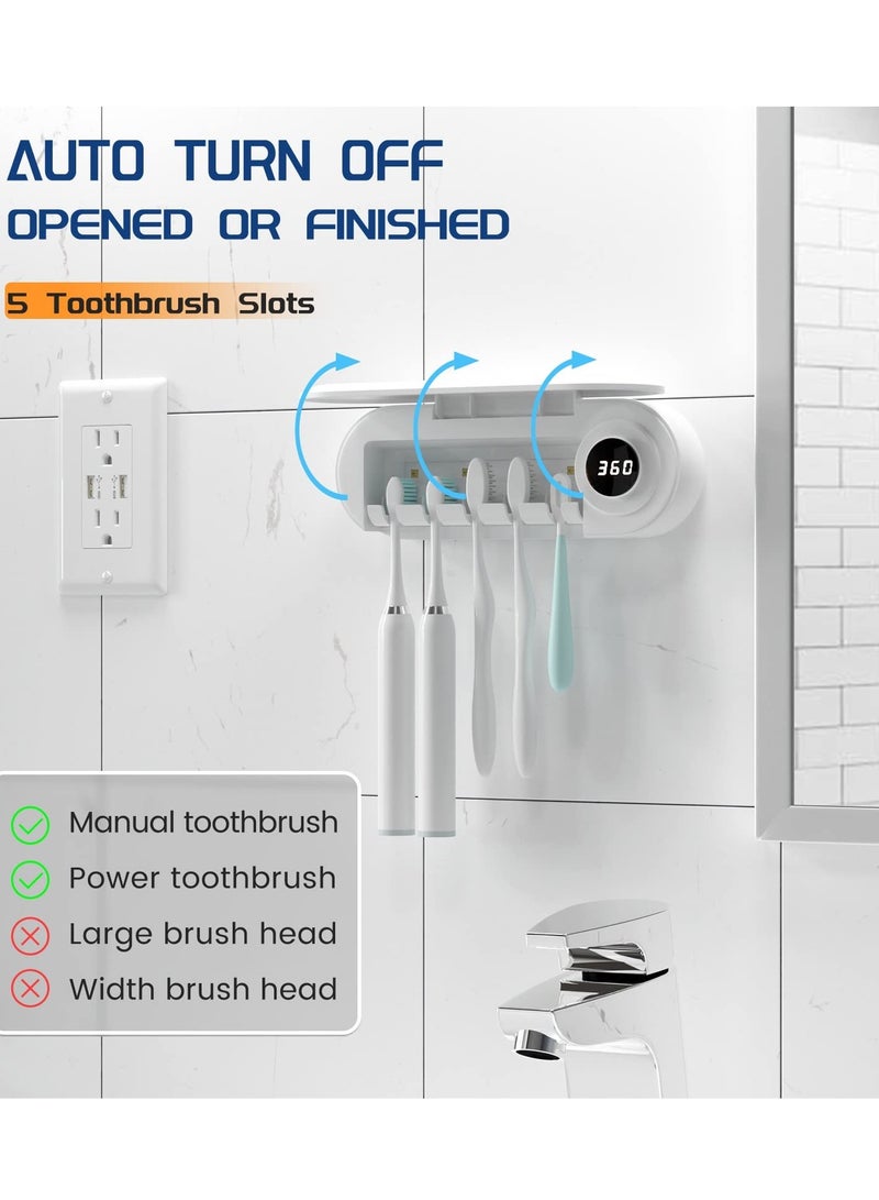 Toothbrush Sanitizer - UVToothbrush Sanitizer and Holder - 5 Toothbrush Slots & Timing Function - Cordless Wall Mounted Toothbrushsterlilizer Tooth Brushcleaner for Bathroom