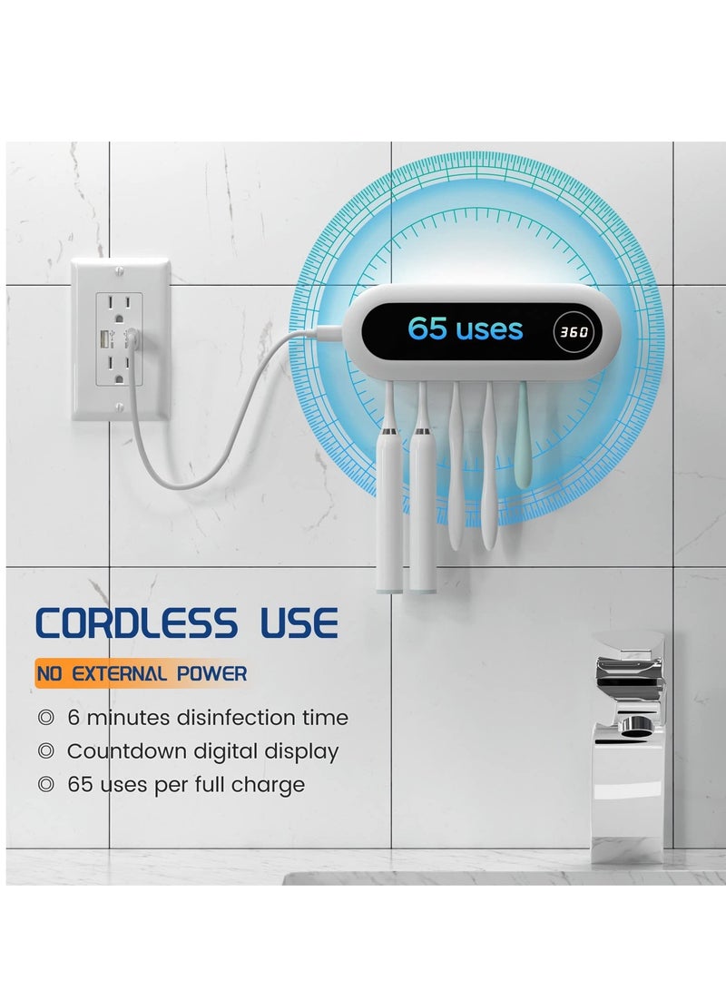 Toothbrush Sanitizer - UVToothbrush Sanitizer and Holder - 5 Toothbrush Slots & Timing Function - Cordless Wall Mounted Toothbrushsterlilizer Tooth Brushcleaner for Bathroom