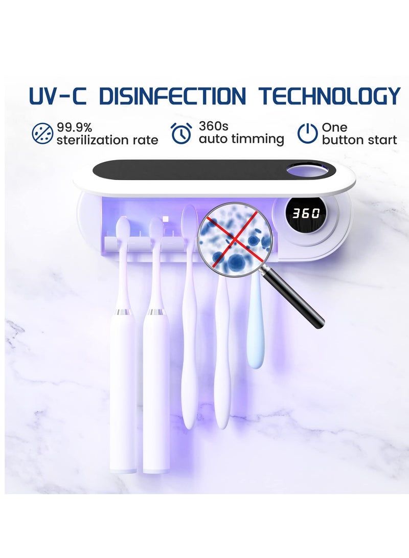 Toothbrush Sanitizer - UVToothbrush Sanitizer and Holder - 5 Toothbrush Slots & Timing Function - Cordless Wall Mounted Toothbrushsterlilizer Tooth Brushcleaner for Bathroom