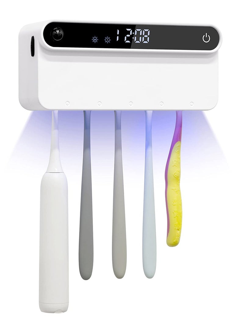 Wall-Mounted UV Toothbrush Sanitizer and Organizer with Timer Function, Cordless Bathroom Toothbrush Holder for Effective Sterilization and Hygiene.