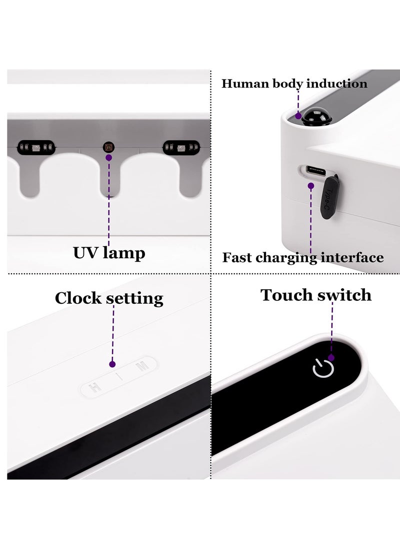 Wall-Mounted UV Toothbrush Sanitizer and Organizer with Timer Function, Cordless Bathroom Toothbrush Holder for Effective Sterilization and Hygiene.