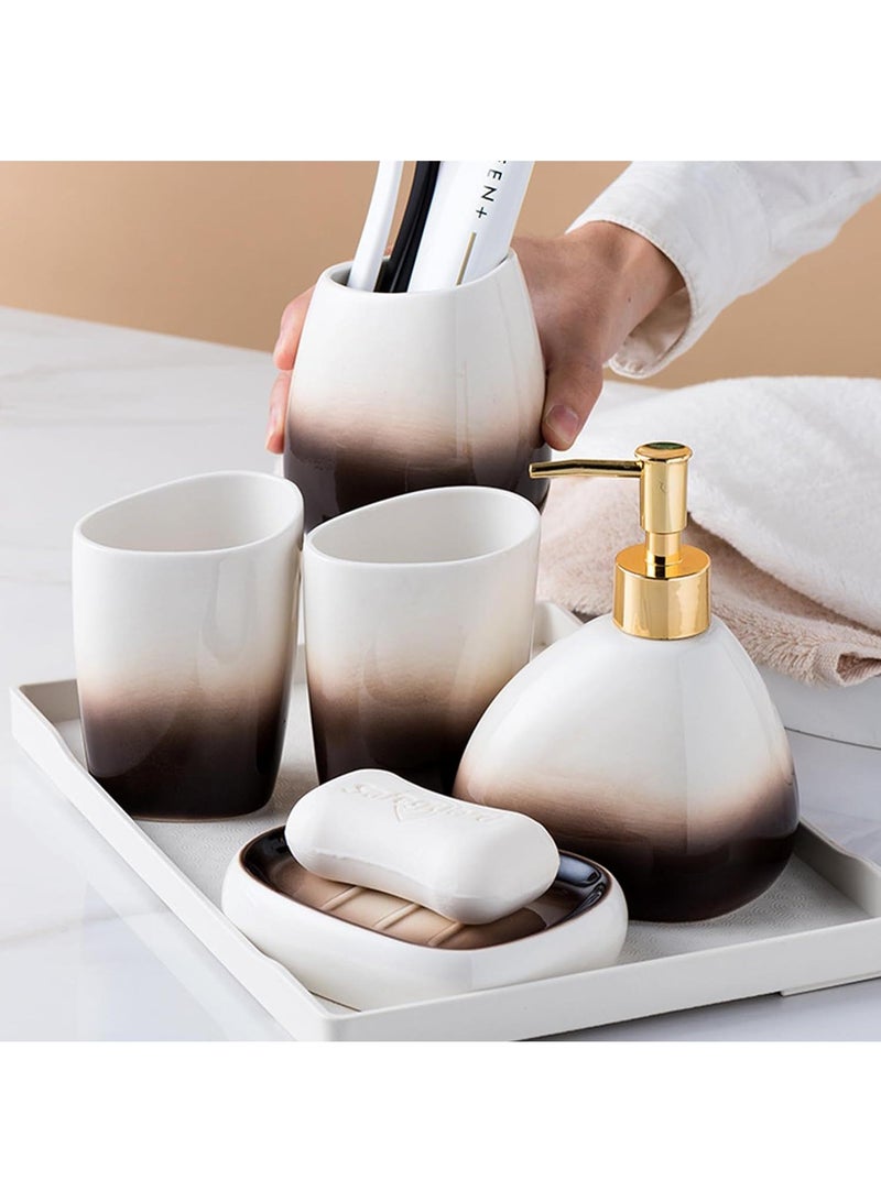 Bathroom Accessories Set,Modern Countertop Bathroom Decor,Luxury 6 Piece Bathroom Accessory Set,Complete with Soap Dispenser,Toothbrush Holder,Tumbler,Tray