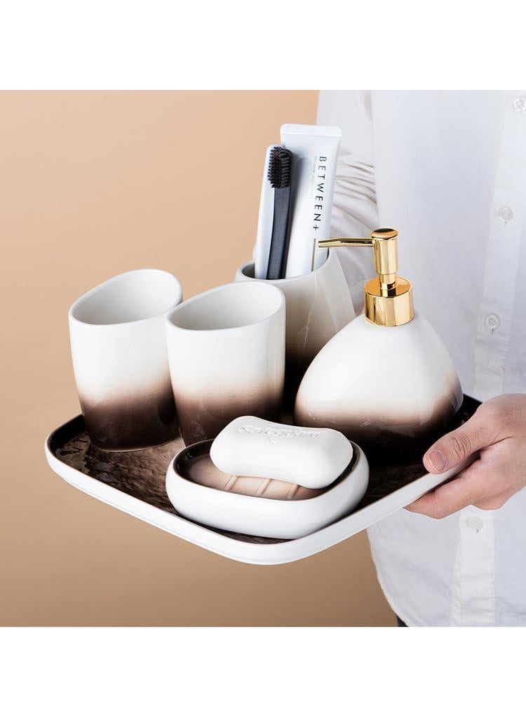 Bathroom Accessories Set,Modern Countertop Bathroom Decor,Luxury 6 Piece Bathroom Accessory Set,Complete with Soap Dispenser,Toothbrush Holder,Tumbler,Tray