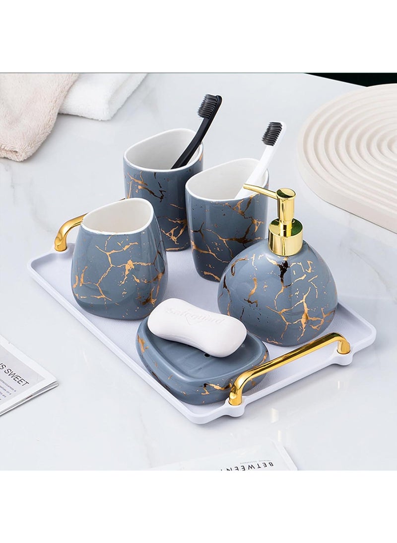 Bathroom Accessories Set,Modern Countertop Bathroom Decor,Luxury 6 Piece Bathroom Accessory Set,Complete with Soap Dispenser,Toothbrush Holder,Tumbler,Tray