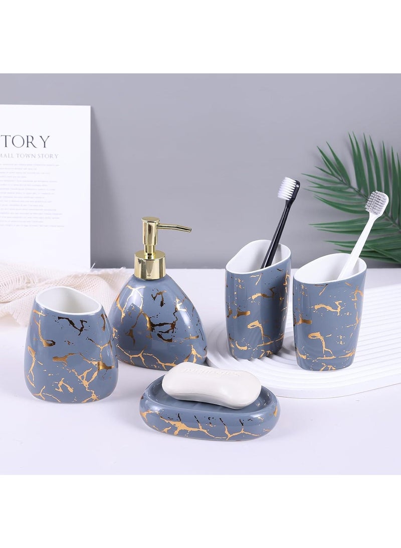 Bathroom Accessories Set,Modern Countertop Bathroom Decor,Luxury 6 Piece Bathroom Accessory Set,Complete with Soap Dispenser,Toothbrush Holder,Tumbler,Tray