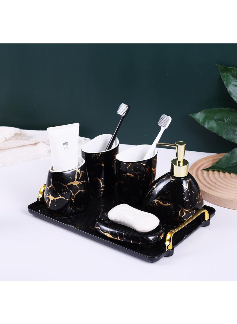 Bathroom Accessories Set,Modern Countertop Bathroom Decor,Luxury 6 Piece Bathroom Accessory Set,Complete with Soap Dispenser,Toothbrush Holder,Tumbler,Tray