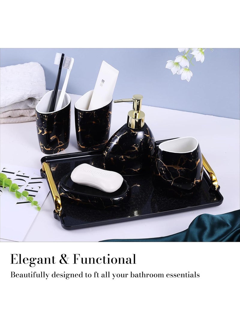 Bathroom Accessories Set,Modern Countertop Bathroom Decor,Luxury 6 Piece Bathroom Accessory Set,Complete with Soap Dispenser,Toothbrush Holder,Tumbler,Tray