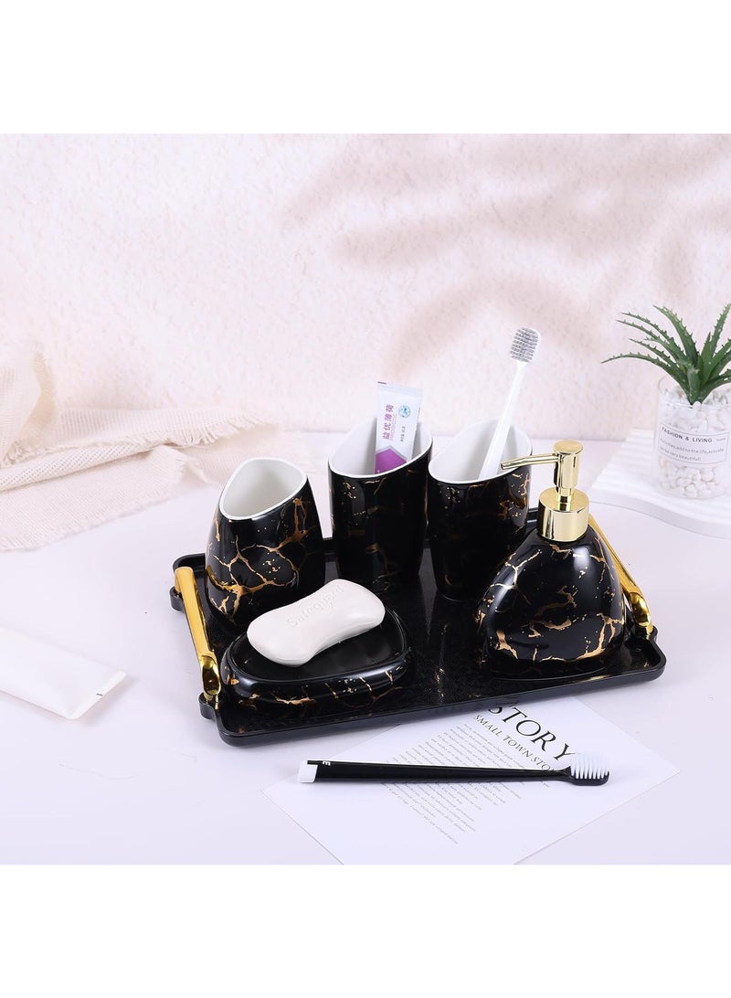 Bathroom Accessories Set,Modern Countertop Bathroom Decor,Luxury 6 Piece Bathroom Accessory Set,Complete with Soap Dispenser,Toothbrush Holder,Tumbler,Tray