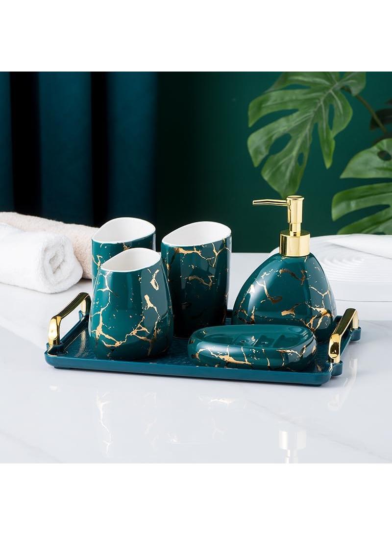 Bathroom Accessories Set,Modern Countertop Bathroom Decor,Luxury 6 Piece Bathroom Accessory Set,Complete with Soap Dispenser,Toothbrush Holder,Tumbler,Tray