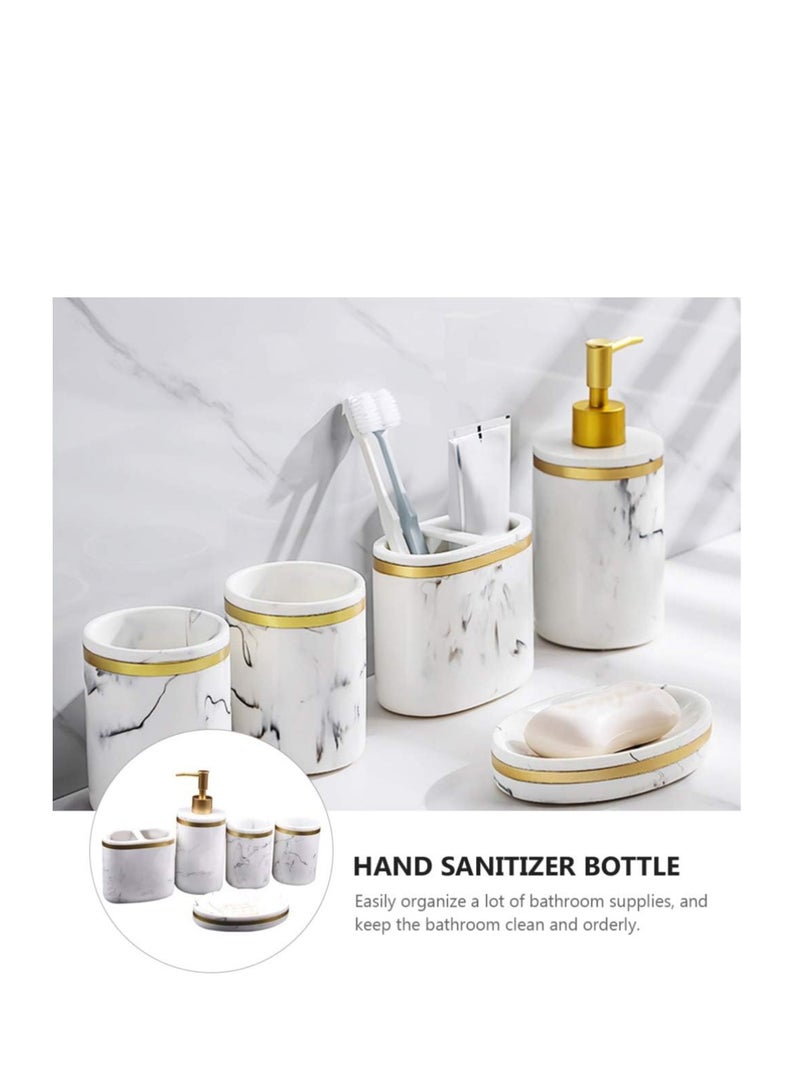 5 Pcs Set Five Piece Washing Set Marble Liquid Pump Bottle Toothpaste Holder Soap Pump Marble Bathroom Accessory Bathroom Tumbler Decorative soap Brushing Cups Resin Shampoo Lotion