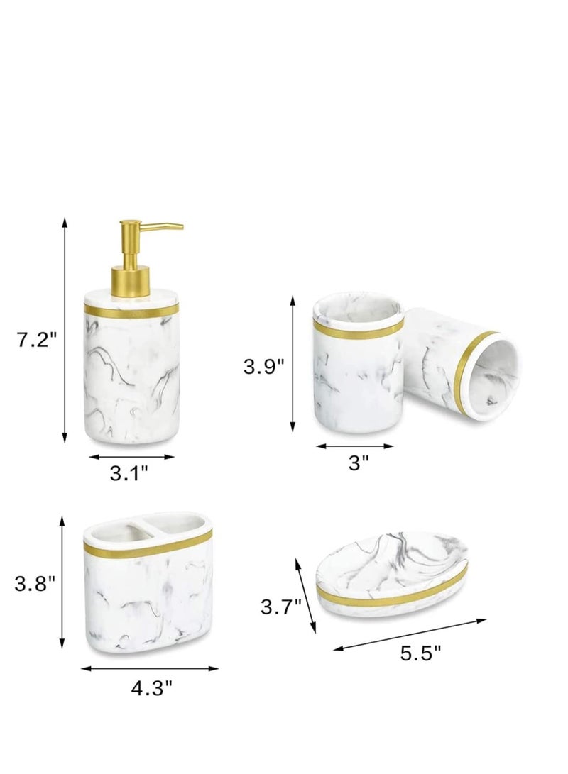 5 Pcs Set Five Piece Washing Set Marble Liquid Pump Bottle Toothpaste Holder Soap Pump Marble Bathroom Accessory Bathroom Tumbler Decorative soap Brushing Cups Resin Shampoo Lotion