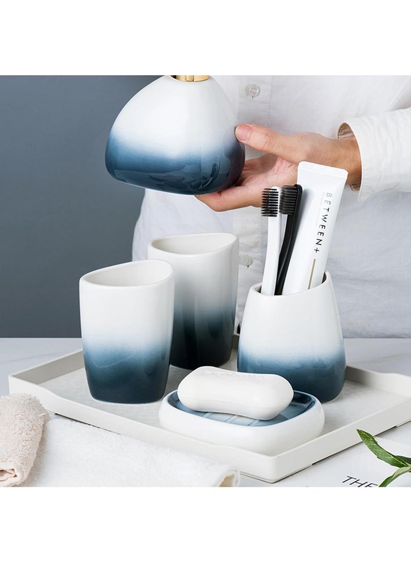 Bathroom Accessories Set,Modern Countertop Bathroom Decor,Luxury 6 Piece Bathroom Accessory Set,Complete with Soap Dispenser,Toothbrush Holder,Tumbler,Tray