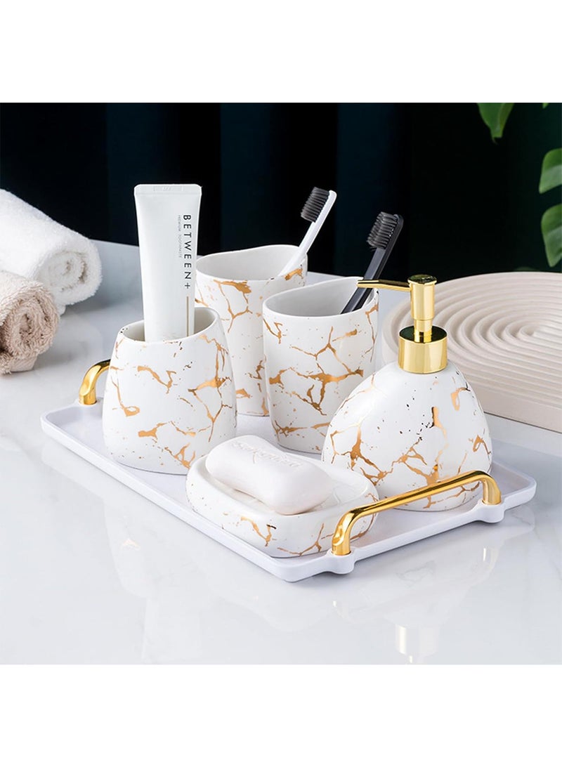 Bathroom Accessories Set,Modern Countertop Bathroom Decor,Luxury 6 Piece Bathroom Accessory Set,Complete with Soap Dispenser,Toothbrush Holder,Tumbler,Tray