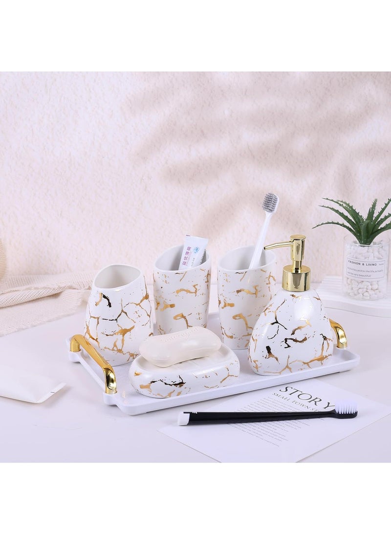 Bathroom Accessories Set,Modern Countertop Bathroom Decor,Luxury 6 Piece Bathroom Accessory Set,Complete with Soap Dispenser,Toothbrush Holder,Tumbler,Tray