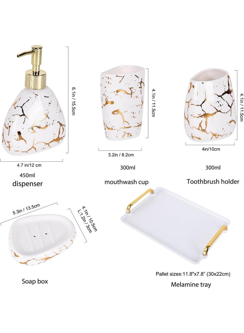 Bathroom Accessories Set,Modern Countertop Bathroom Decor,Luxury 6 Piece Bathroom Accessory Set,Complete with Soap Dispenser,Toothbrush Holder,Tumbler,Tray