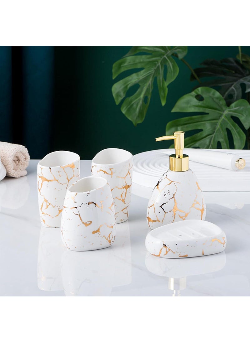Bathroom Accessories Set,Modern Countertop Bathroom Decor,Luxury 6 Piece Bathroom Accessory Set,Complete with Soap Dispenser,Toothbrush Holder,Tumbler,Tray