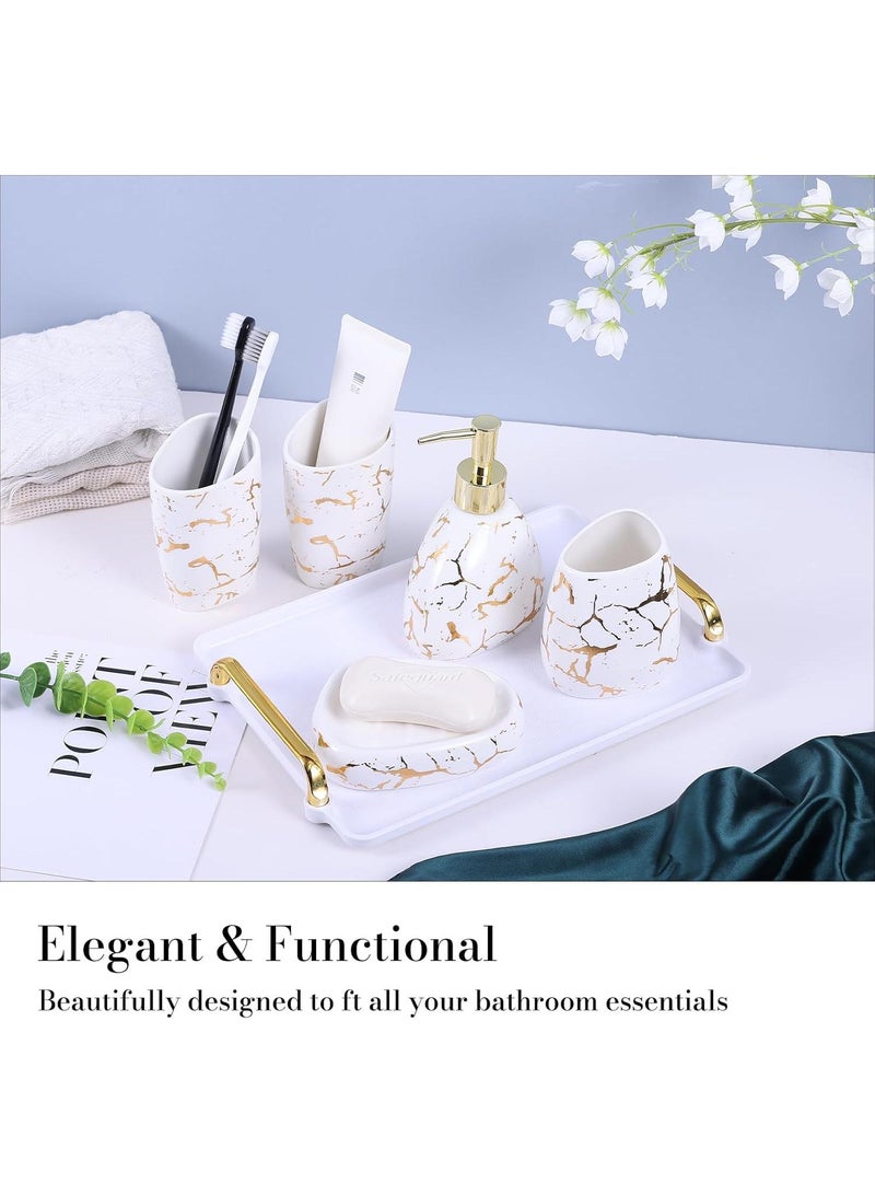 Bathroom Accessories Set,Modern Countertop Bathroom Decor,Luxury 6 Piece Bathroom Accessory Set,Complete with Soap Dispenser,Toothbrush Holder,Tumbler,Tray