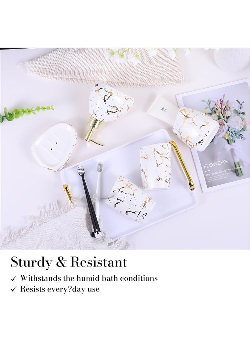 Bathroom Accessories Set,Modern Countertop Bathroom Decor,Luxury 6 Piece Bathroom Accessory Set,Complete with Soap Dispenser,Toothbrush Holder,Tumbler,Tray
