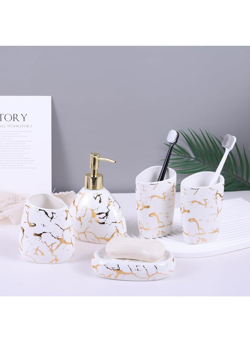 Bathroom Accessories Set,Modern Countertop Bathroom Decor,Luxury 6 Piece Bathroom Accessory Set,Complete with Soap Dispenser,Toothbrush Holder,Tumbler,Tray